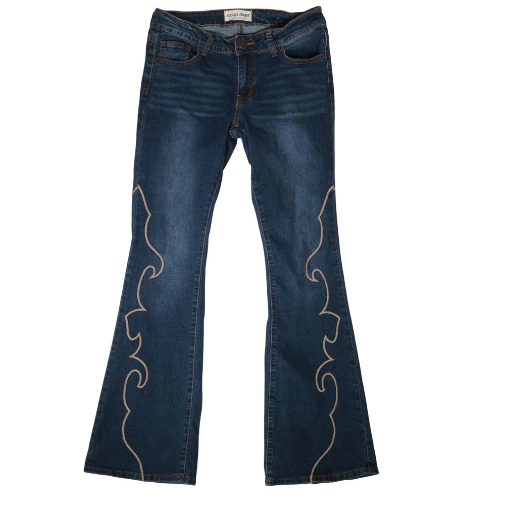 Gogo Jeans Flare Western Embroidery Blue Denim Women 7/28